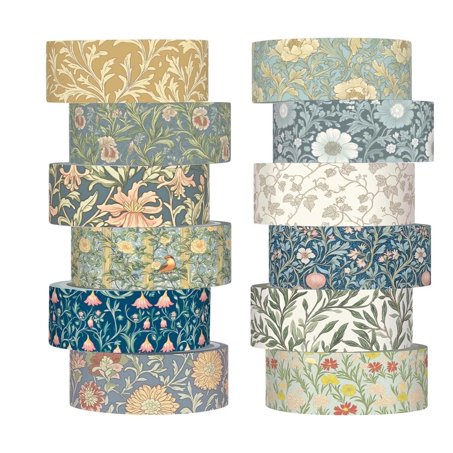 12 Rolls Floral Washi Tape Set,Earthy Tones,William Morris