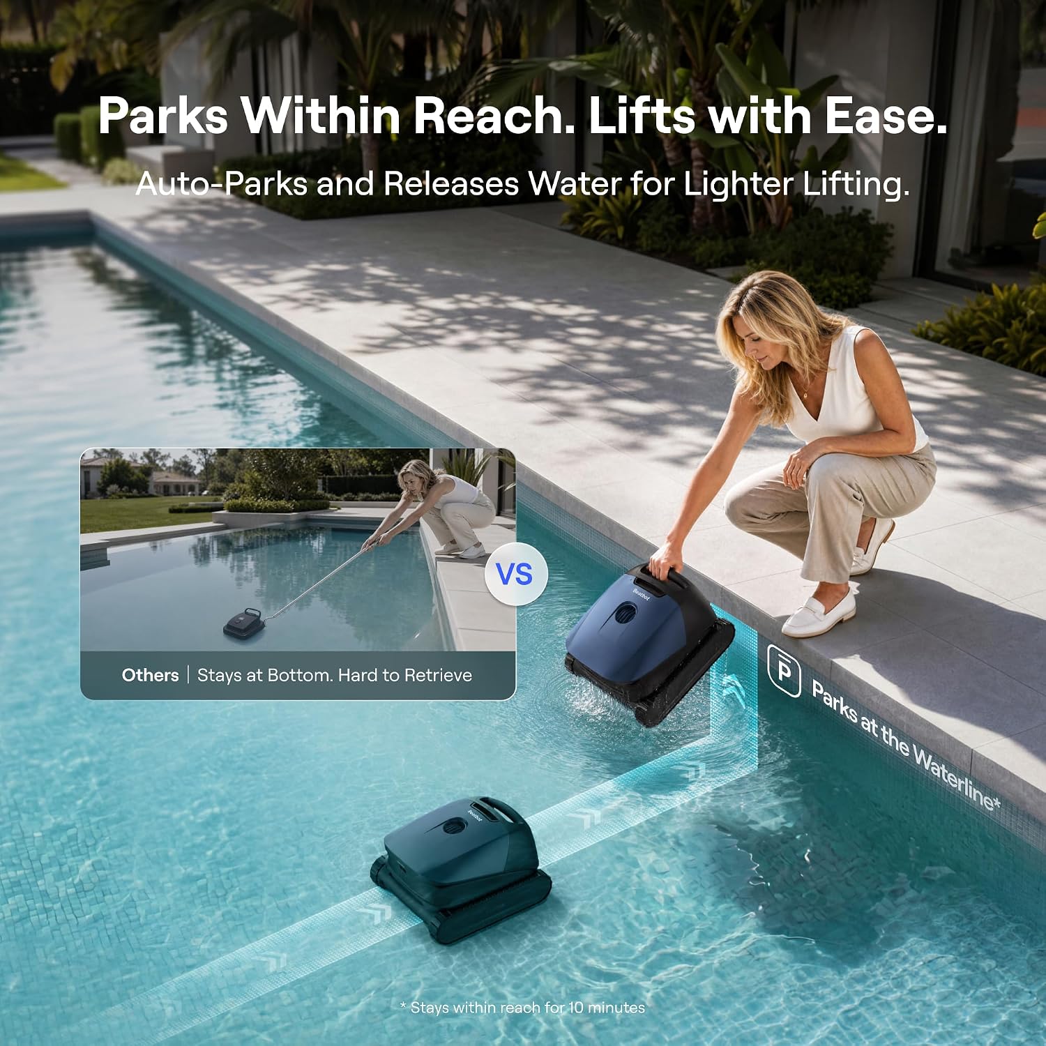 Beatbot Sora 10 Cordless Pool Vacuum Robot for Inground & Above Ground Pools, 6800 GPH Suction, Floor/Wall/Waterline/Shallow Area Cleaning, Waterline Parking, 300 Mins Runtime Royal Blue