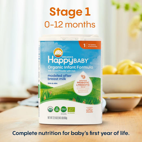 HAPPY BABY Stage 1, 0-12 Months, Organic Infant Formula, 22.9oz (1 Pack)