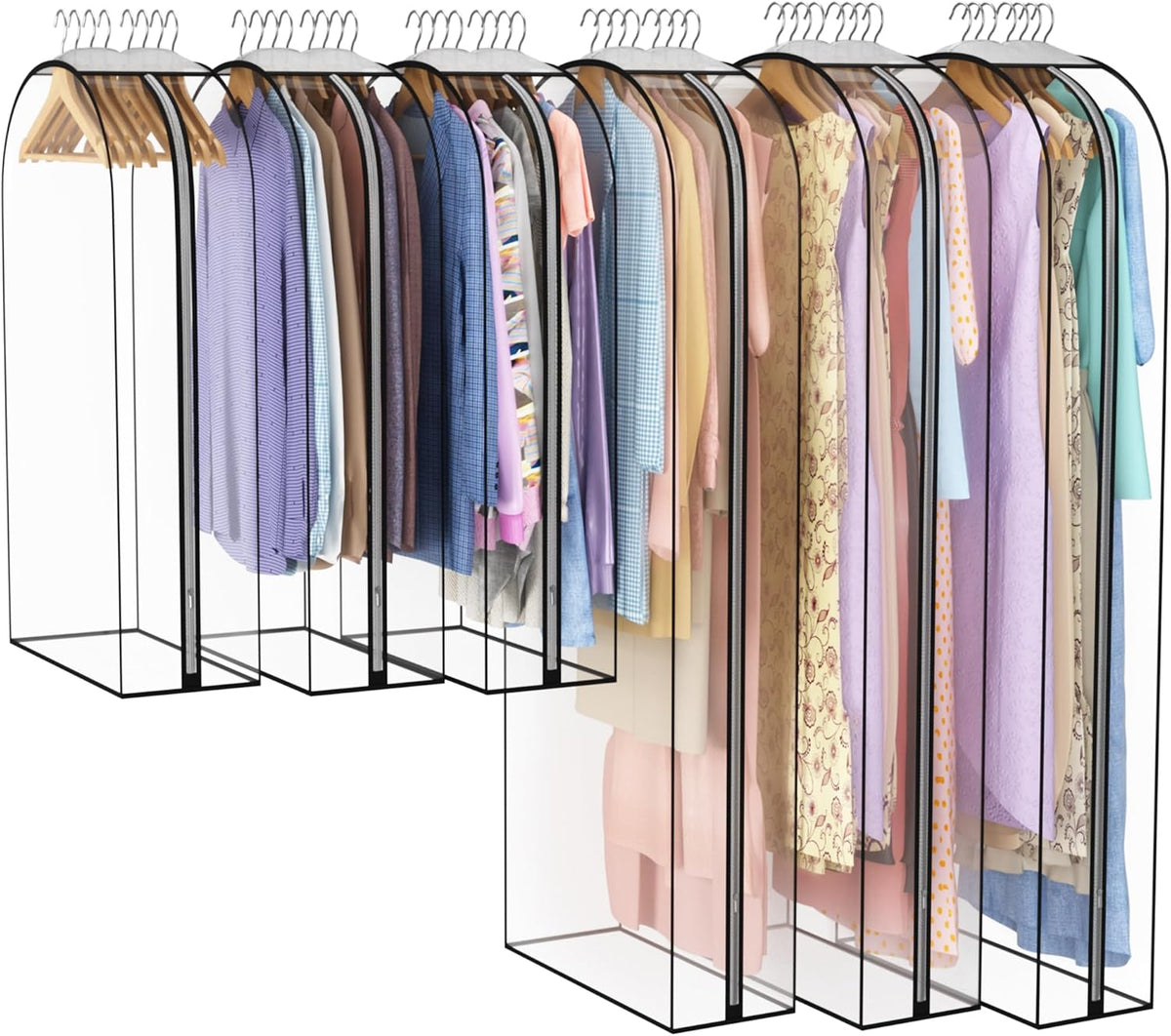 Liuoud Clear Garment Bags for Hanging Clothes 10” Gusseted, 6 Pack, 40”&60”
