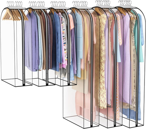 Liuoud Clear Garment Bags for Hanging Clothes 10” Gusseted, 6 Pack, 40”&60”