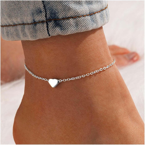 ChicSilver Personalized 925 Sterling Silver Tiny Heart/Moon/Star/Sun/Dot/Triangle Anklets Simple Dainty Foot Jewelry for Women, Silver/Gold Plated/Rose Gold Plated