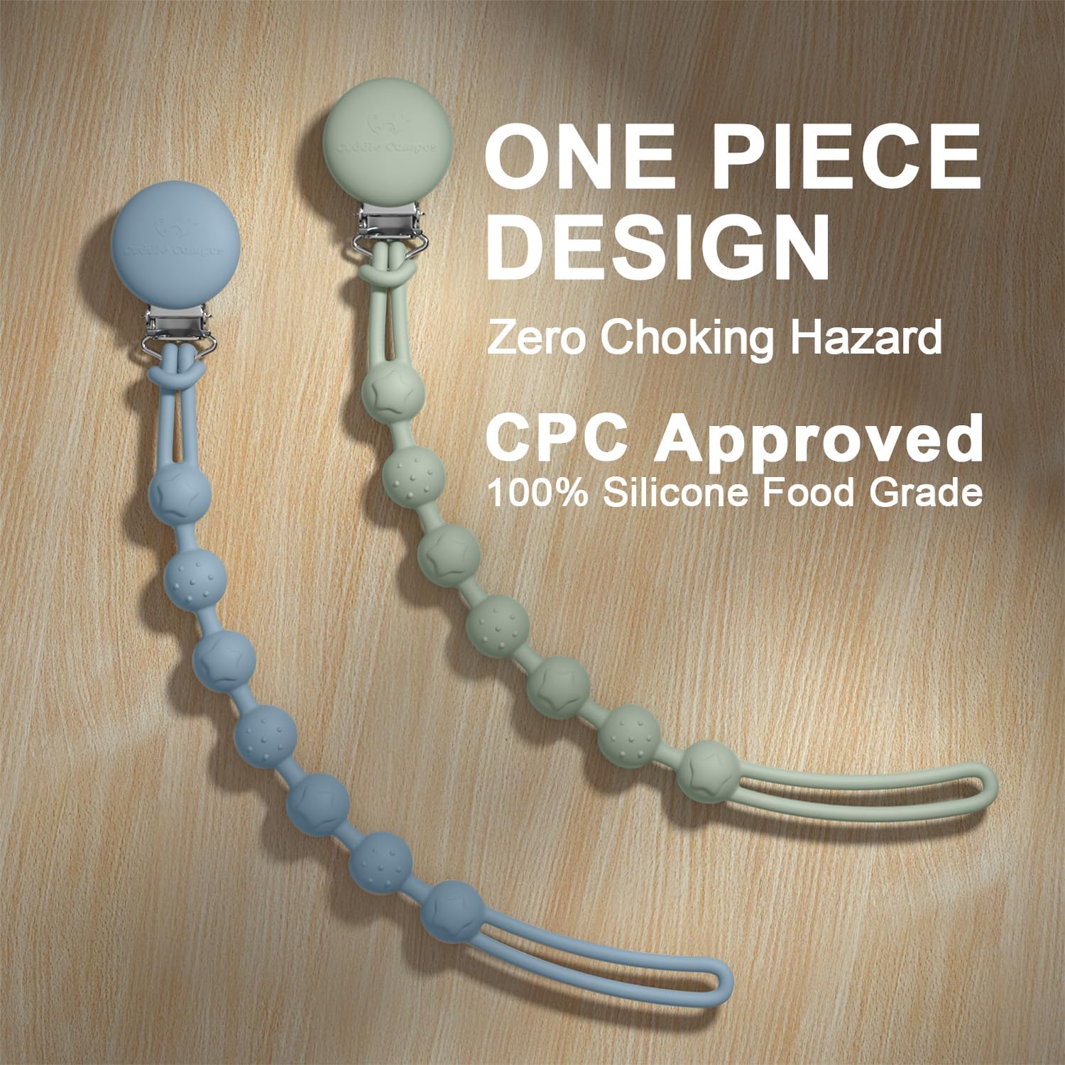 Cuddle Campus Silicone Pacifier Clip Holder with One Piece Design,Soft Flexible Binky Clips with Texture for Baby Boy and Girl Pack of 4 (0-6m)