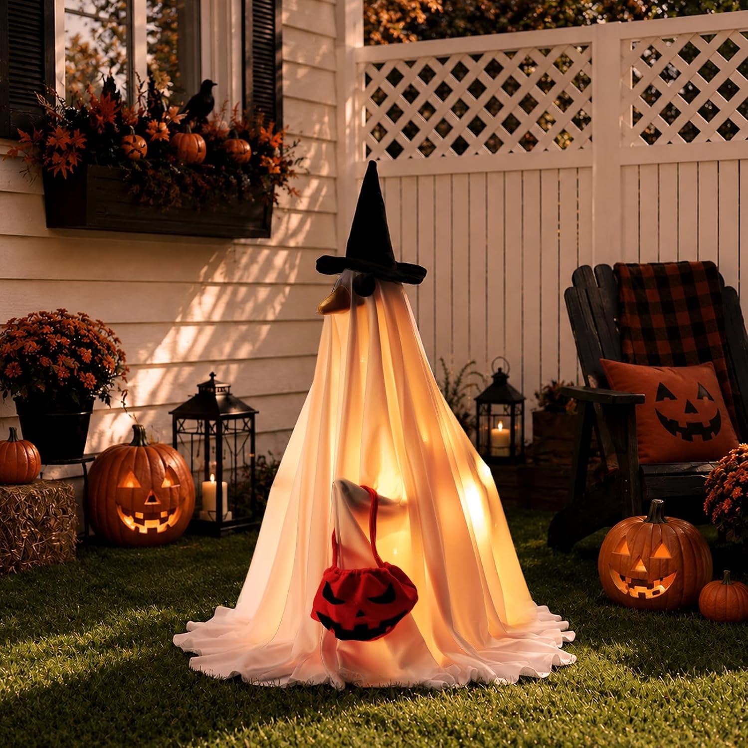 Halloween Lighted Ghost Porch Goose Outfits for 23 Inch Statue