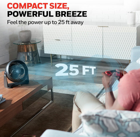 Honeywell TurboForce Air Circulator, Small Tabletop Fan, Quiet Personal Fan for Home or Office, 3 Speeds, 90 Degree Pivoting Head, Black, HT900