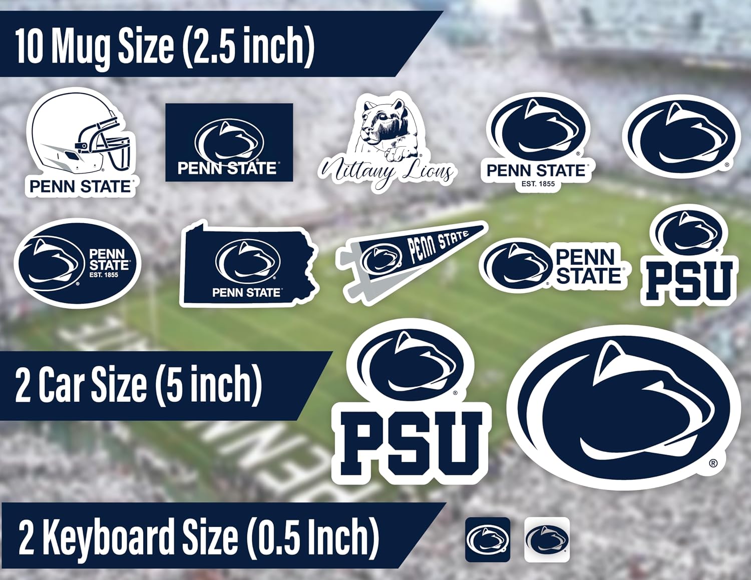 Penn State Stickers & Decals 14 Pc Set, Car & Water Bottle, PSU