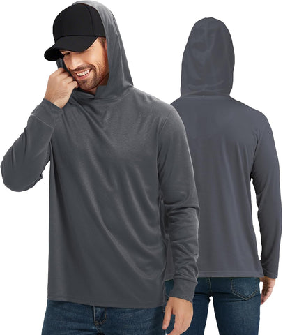 ProtectX 2 Pack Men Hi Vis Lightweight Long Sun Hoodie, Sun Shirt with Hood
