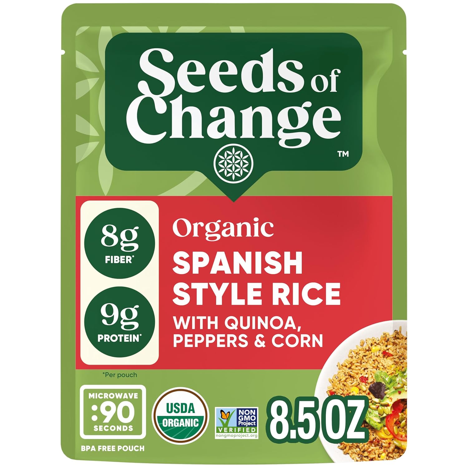 SEEDS OF CHANGE Certified Organic Spanish Style Rice With Quinoa, Peppers & Corn, Organic Food (Pack of 12)