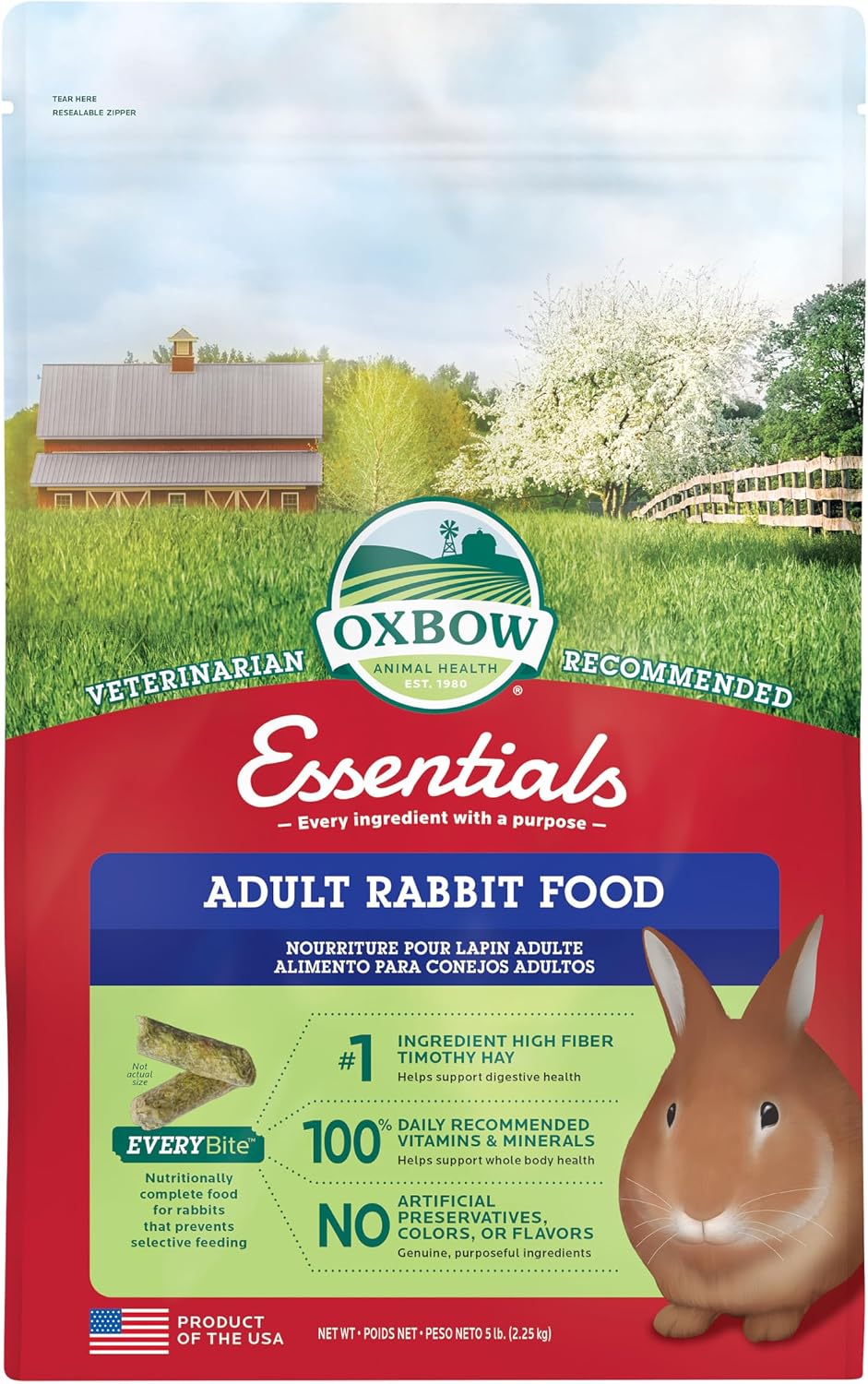 Oxbow Essentials Adult Rabbit Food, Timothy Hay Rabbit Pellets, USA, 5 lb