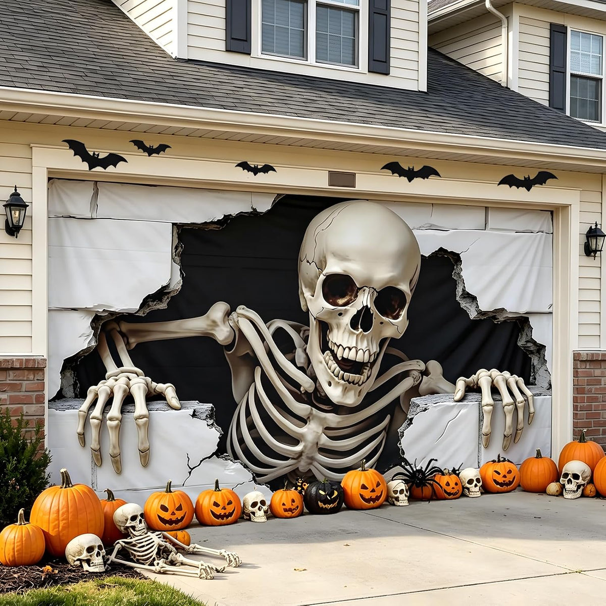 7 x 16 ft Halloween Garage Door Cover Halloween Decorations Outdoor Hanging Banner Garage Buddy Backdrop for Home Wall Decor Holiday Spooky Party Photo Backgrounds Window Decoration