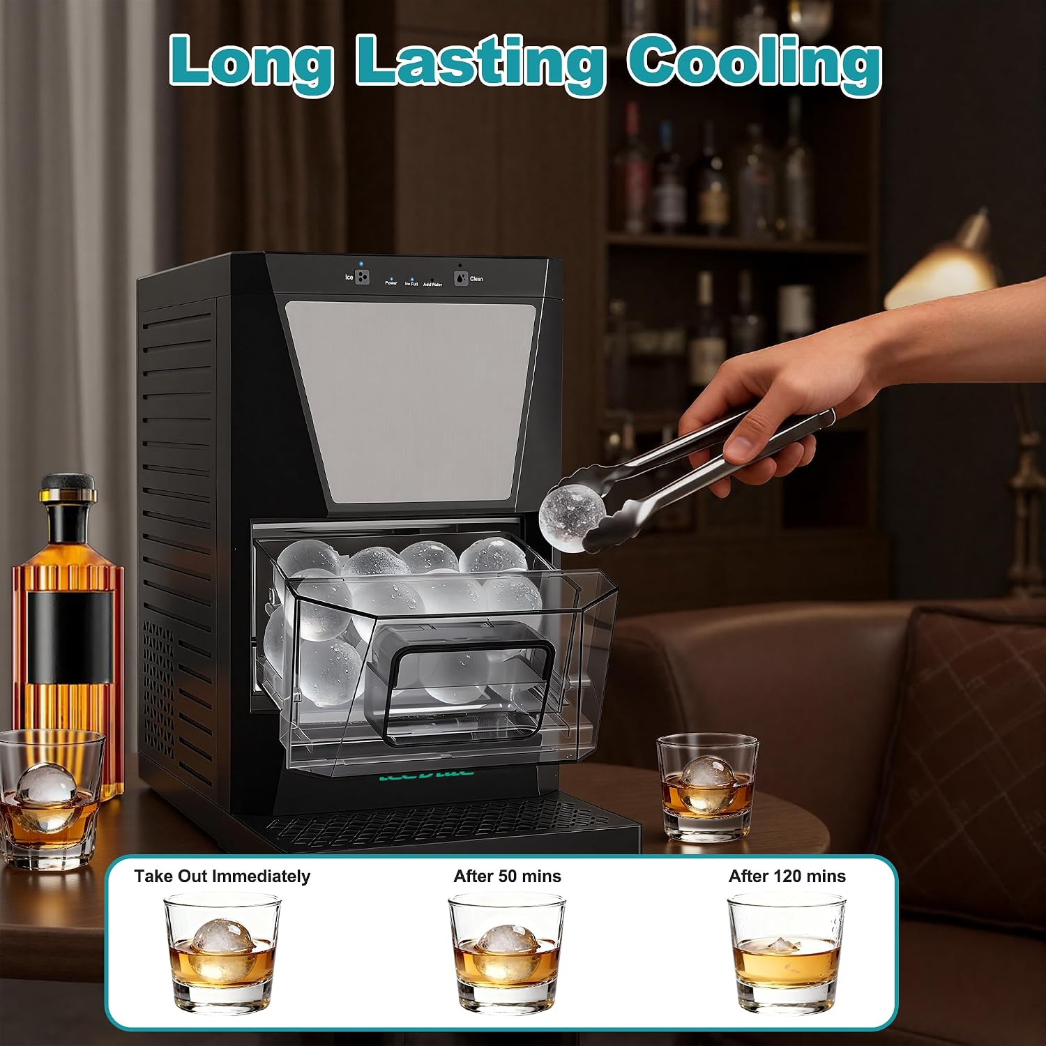 2" Clear Ice Ball Maker for Whiskey, iceBlue Self-Cleaning Ice Sphere Maker