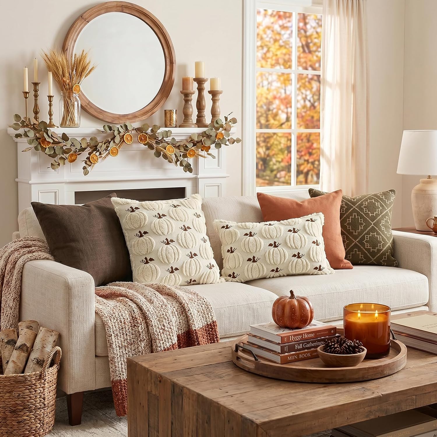 Artscope Fall Pumpkin Throw Pillow Covers 12x20 Set of 2, Autumn Soft Plush Faux Fur Decoration Cushion Covers for Thanksgiving Holiday Couch Sofa Bedroom Home Decor-Beige