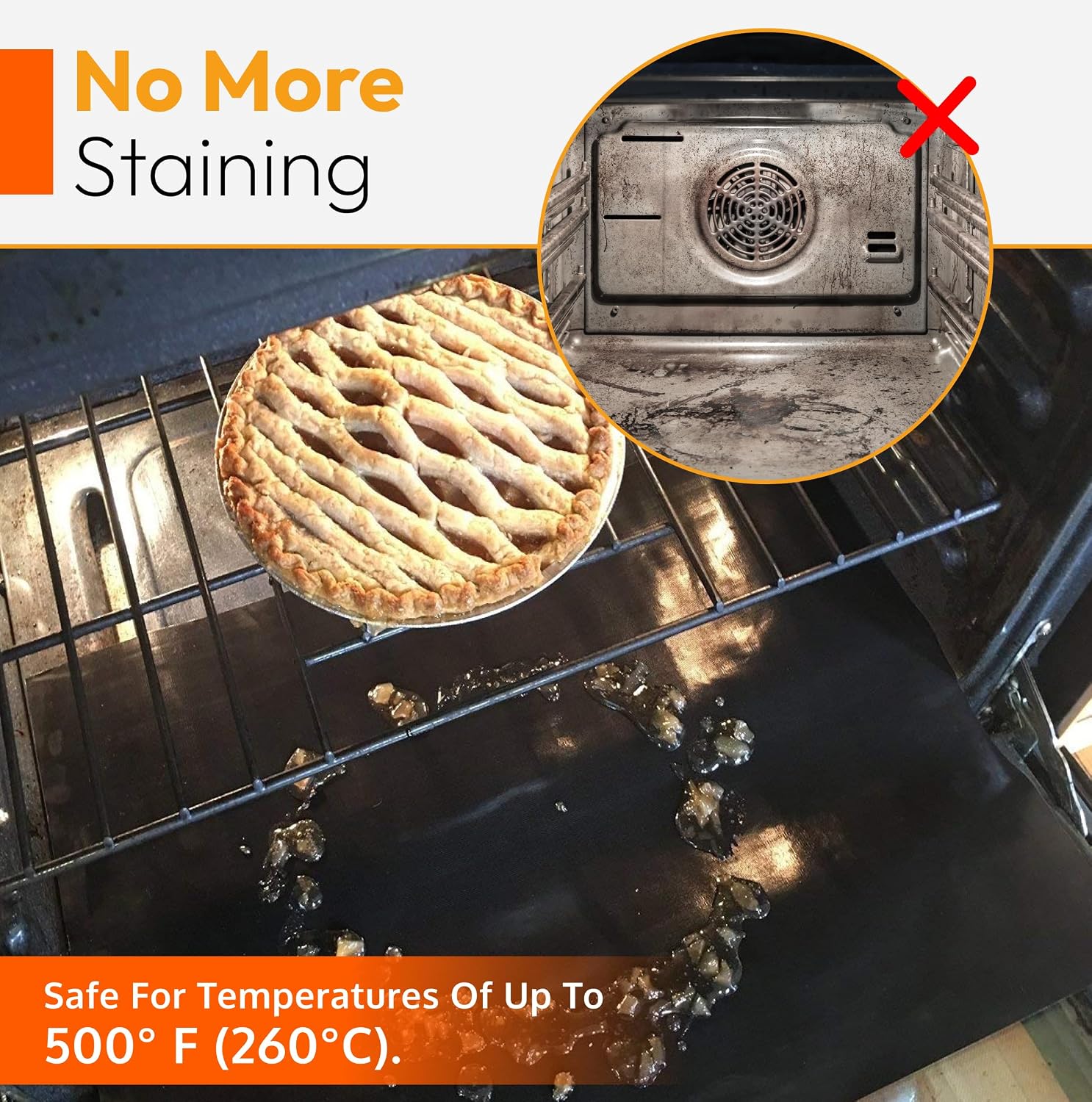 Oven Liners for Bottom of Oven - Thick Heavy Duty 17” x 25” 2 Pack Non-Stick Reusable Mats - BPA & PFOA Free Protector for Electric, Gas, Microwave & BBQ Grill Liner - Easy Clean & Heat Resistant