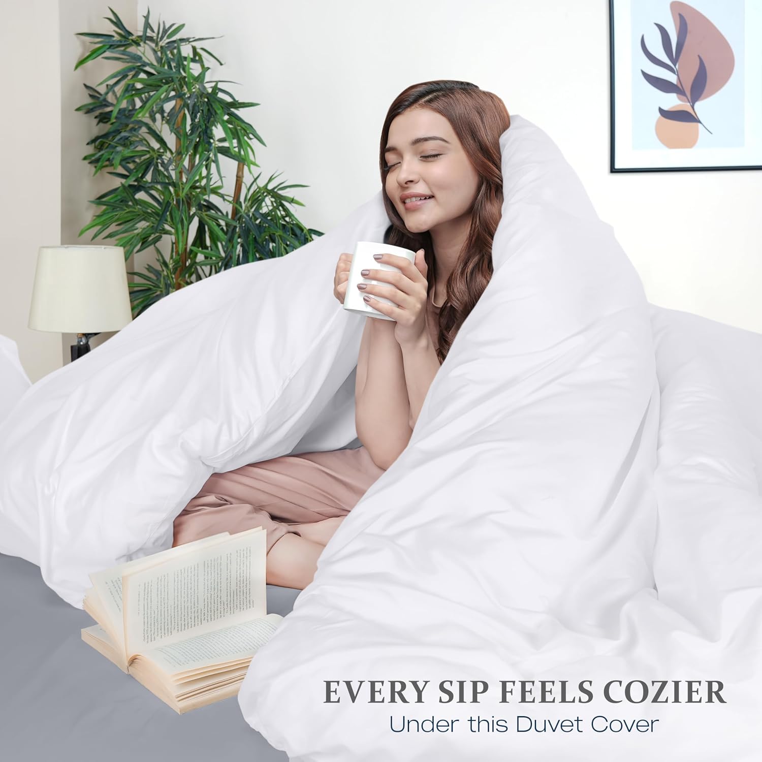 Duvet Cover Queen, 3 Piece Cotton Like Polyester with Zipper Closure, White
