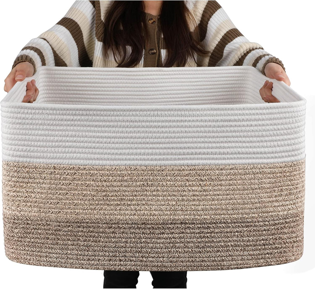OIAHOMY Blanket Basket Laundry Basket Dog Toy Basket 75L Gradient Brown
