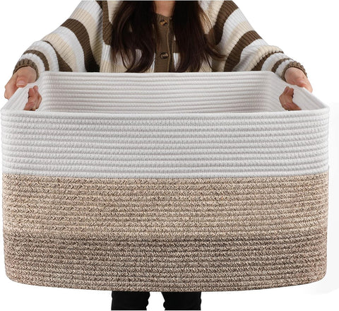 OIAHOMY Blanket Basket Laundry Basket Dog Toy Basket 75L Gradient Brown