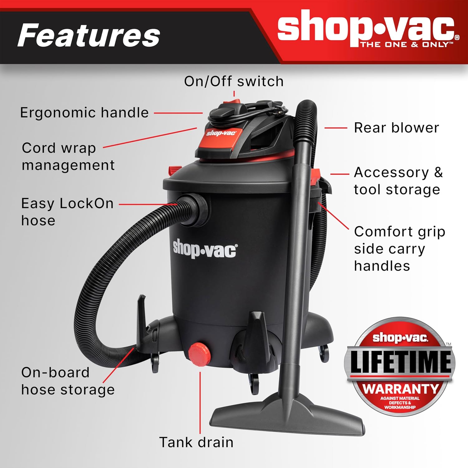 Shop-Vac 5761011 10 Gallon 4.5 Peak HP Wet/Dry Vacuum with Blower Function