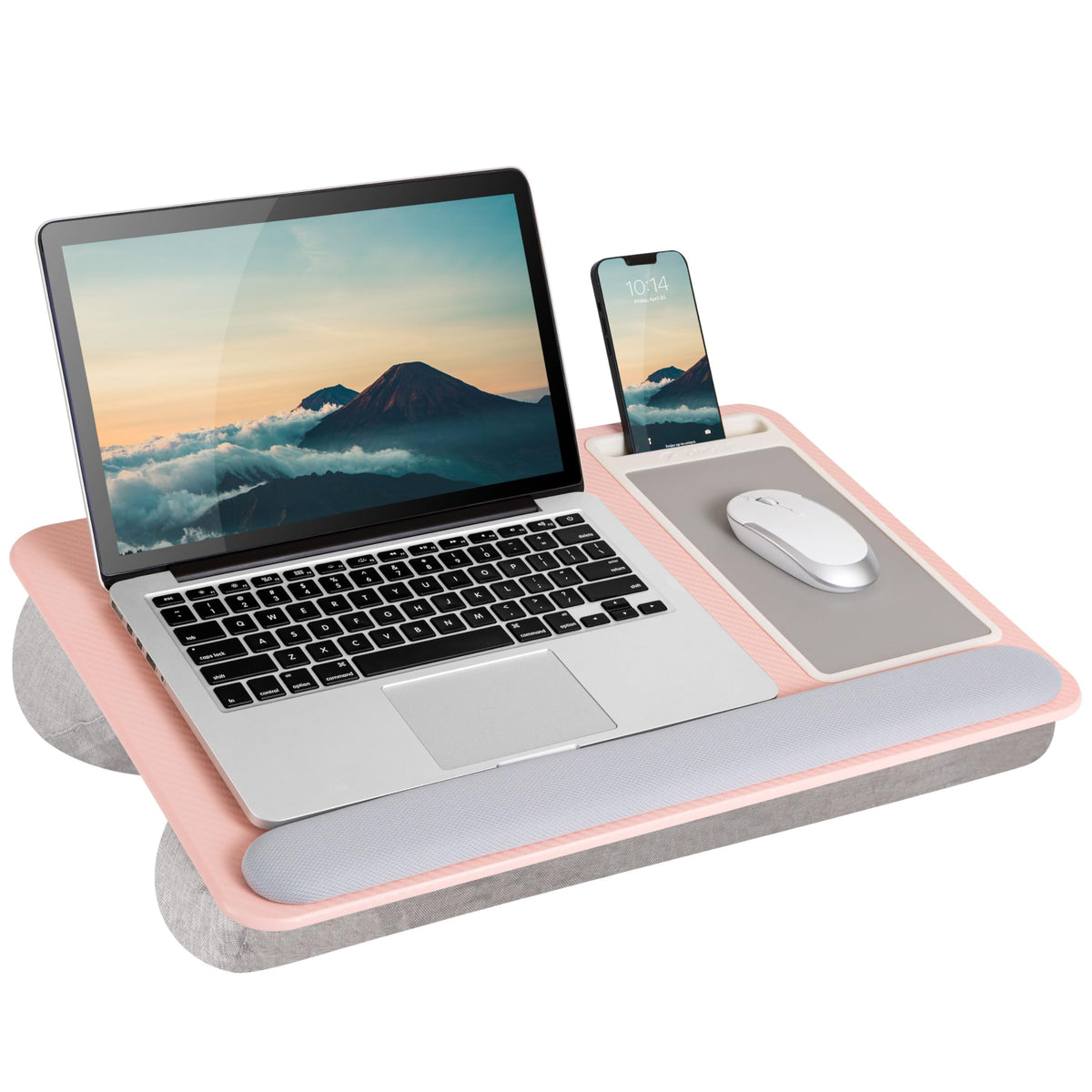 LAPGEAR Home Office Pro Lap Desk with Wrist Rest, Mouse Pad, and Phone Holder - Pink - Fits up to 15.6 Inch Laptops - Style No. 91604