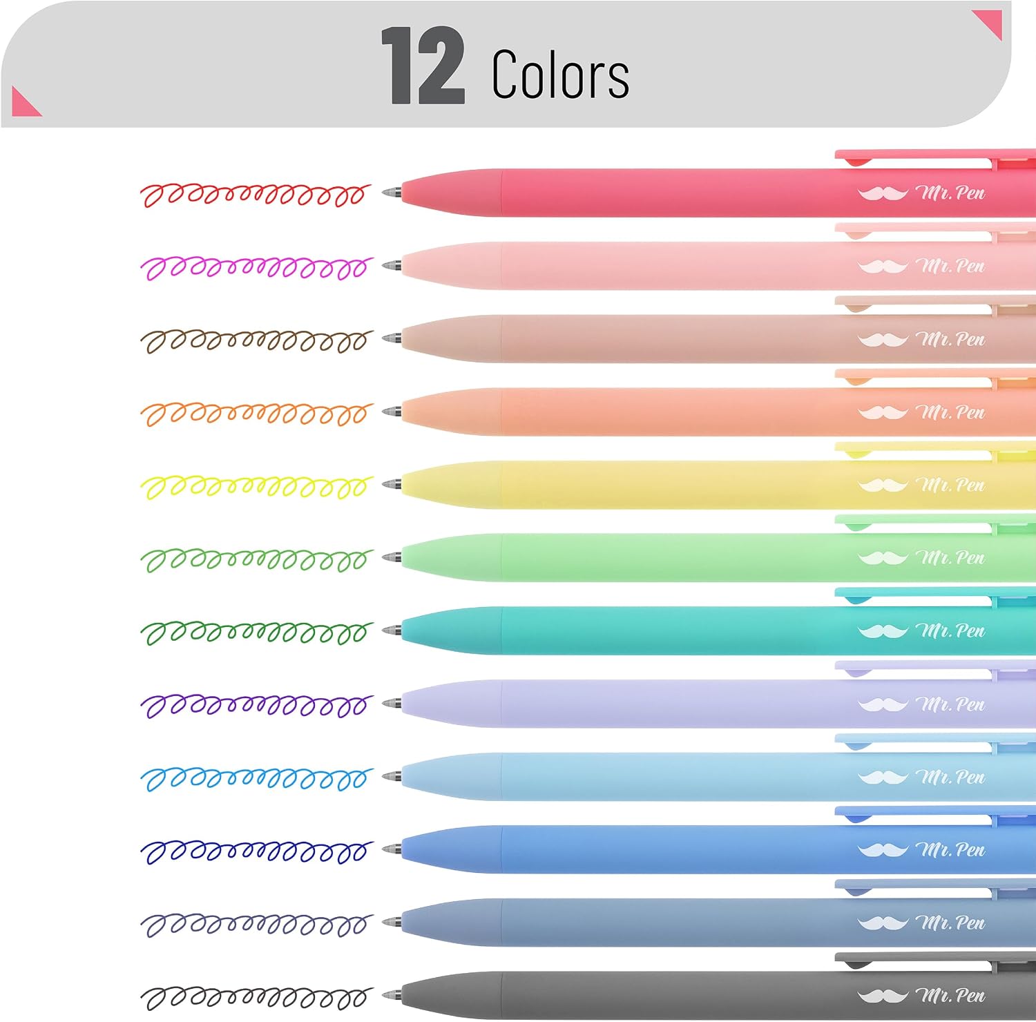 Mr. Pen- Retractable Gel Pens, 12 Pack, Colorful Ink, Fine Point 0.7mm
