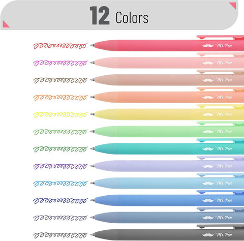 Mr. Pen- Retractable Gel Pens, 12 Pack, Colorful Ink, Fine Point 0.7mm