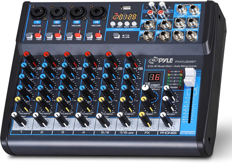 Pyle 8 Channel DJ Audio Mixer, Bluetooth, DSP FX, USB, Audio Interface