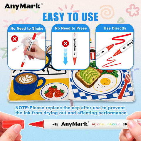 AnyMark 48 Colors Acrylic Paint Markers Dot & Fine Paint Pens