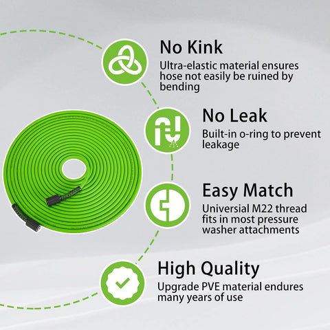 PWACCS Pressure Washer Hose, 100 FT x 1/4", M22 Fittings