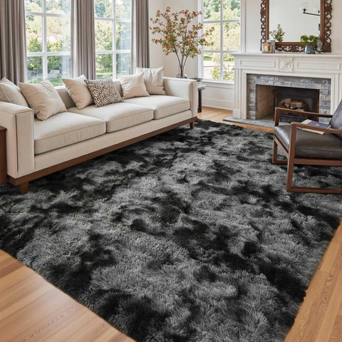 7x10 Ft Extra Large Shag Rugs for Living Room, Tie Dyed Ultra Soft Fluffy Furry Area Rugs for Bedroom Indoor Floor, Aesthetic Carpet for Kids Home Decor (Dark Grey)
