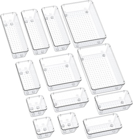 SMARTAKE 13-Piece Drawer Organizers with Non-Slip Silicone Pads, 5-Size