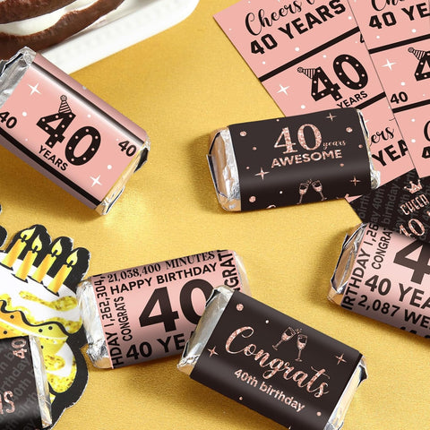 Tenare 90 Pcs 40th Birthday Candy Wrappers, Pink Stickers