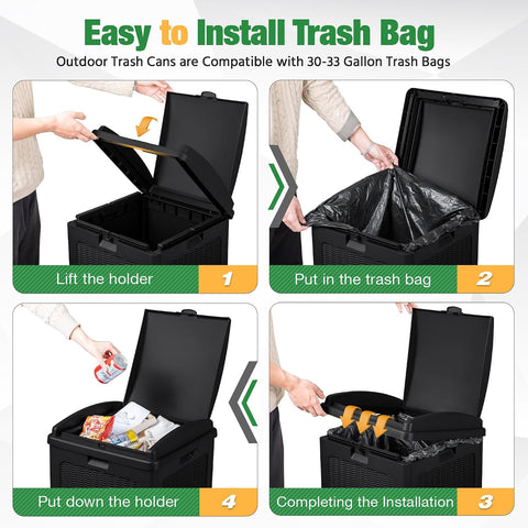 Flamaker 30 Gallon Trash Can, Resin Outdoor Garbage Can with Lid 2 Pack