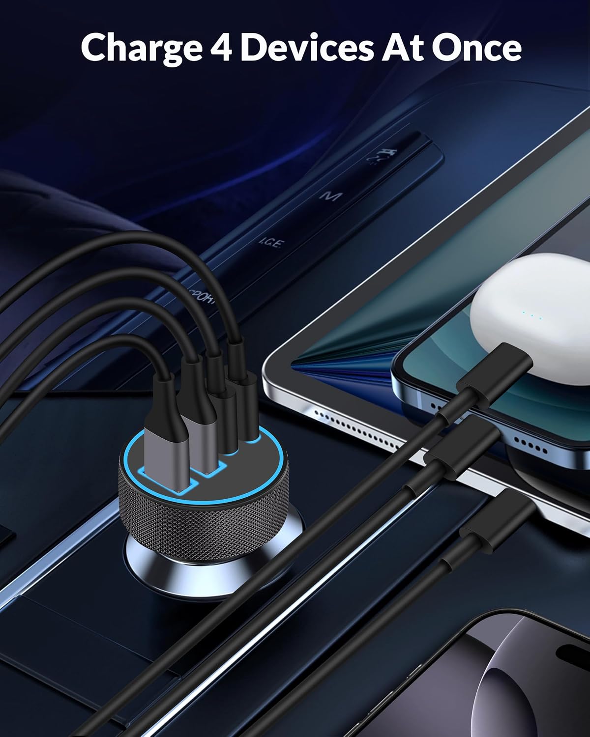 iPhone 17 16 15 Car Charger Fast Charging, 90W 4Port USB C Fast Car Charger
