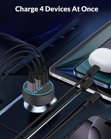 iPhone 17 16 15 Car Charger Fast Charging, 90W 4Port USB C Fast Car Charger