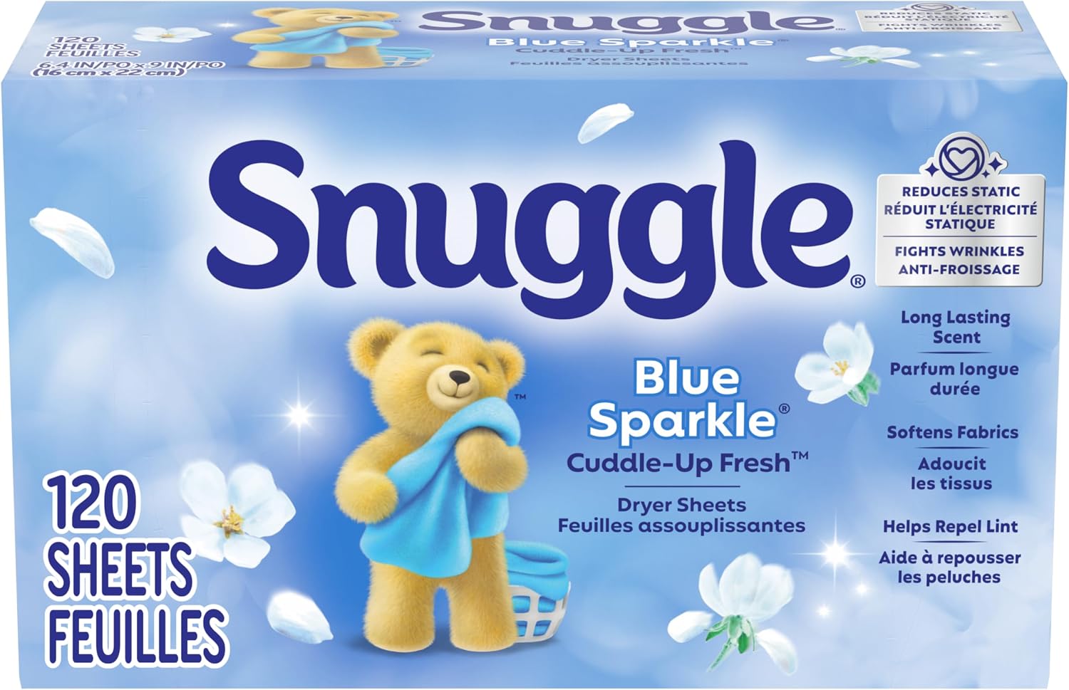 Snuggle Fabric Softener Dryer Sheets, Blue Sparkle, 120 Count