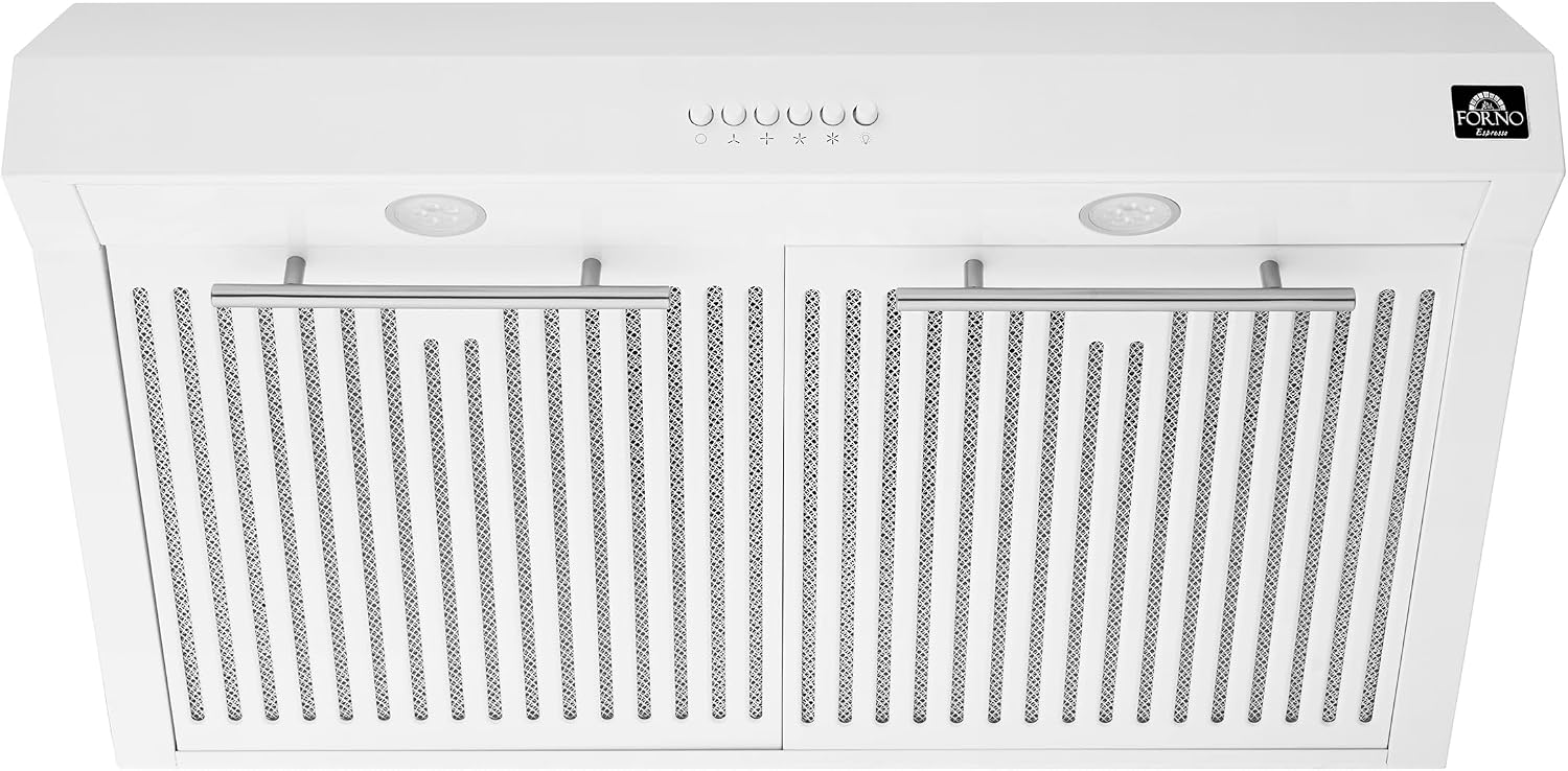 Forno Bari Espresso 30-Inch Under Cabinet Range Hood, White, 600 CFM, LED Lighting