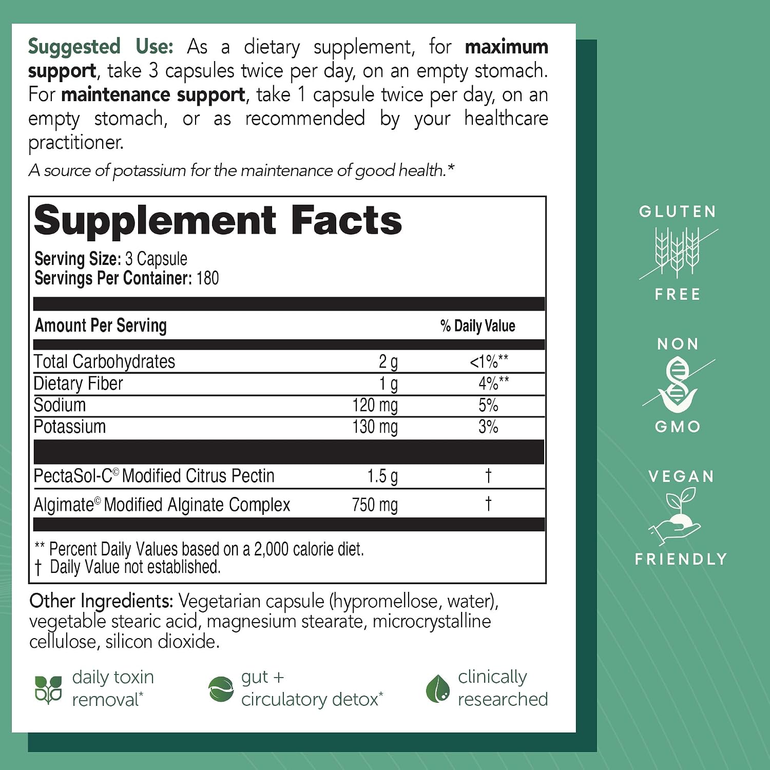 EcoNugenics PectaClear Detox Supplement – 180 Capsules