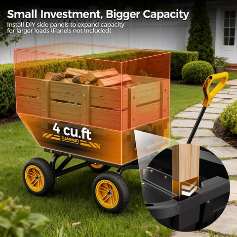 CAMMOO 10-in NO-Flat Tires 900lb Garden Dump Cart Wheelbarrow Garden Wagon