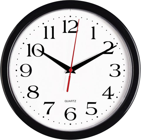 Bernhard Products Black Wall Clock Silent Non Ticking 8 Inch Quality Quartz Battery Operated Round Easy to Read Home/Office/Kitchen/Classroom/School Clocks Sweep Movement