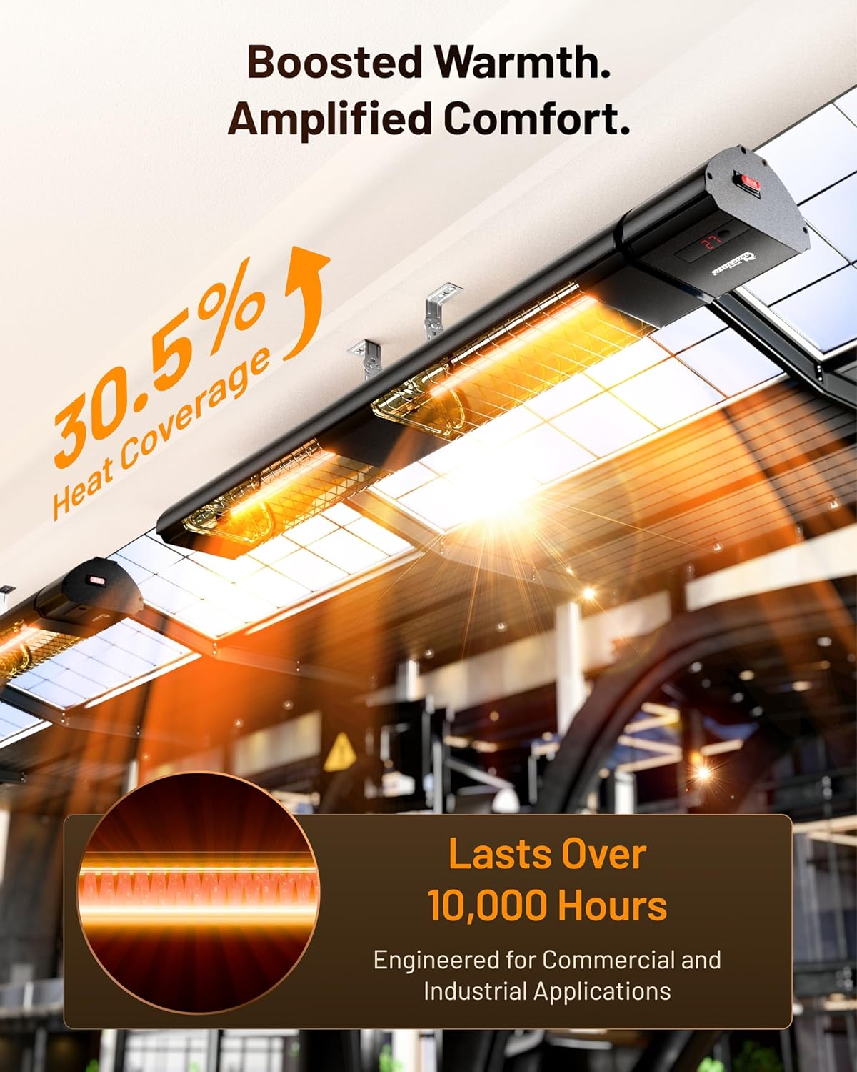 DR. INFRARED HEATER DR-239 3000W Indoor & Outdoor Infrared Patio Heater, Wall or Ceiling Mount, IP55 Weatherproof, Commercial or Residential, 220V-240V Electric Heater with Remote & Mounting Kit