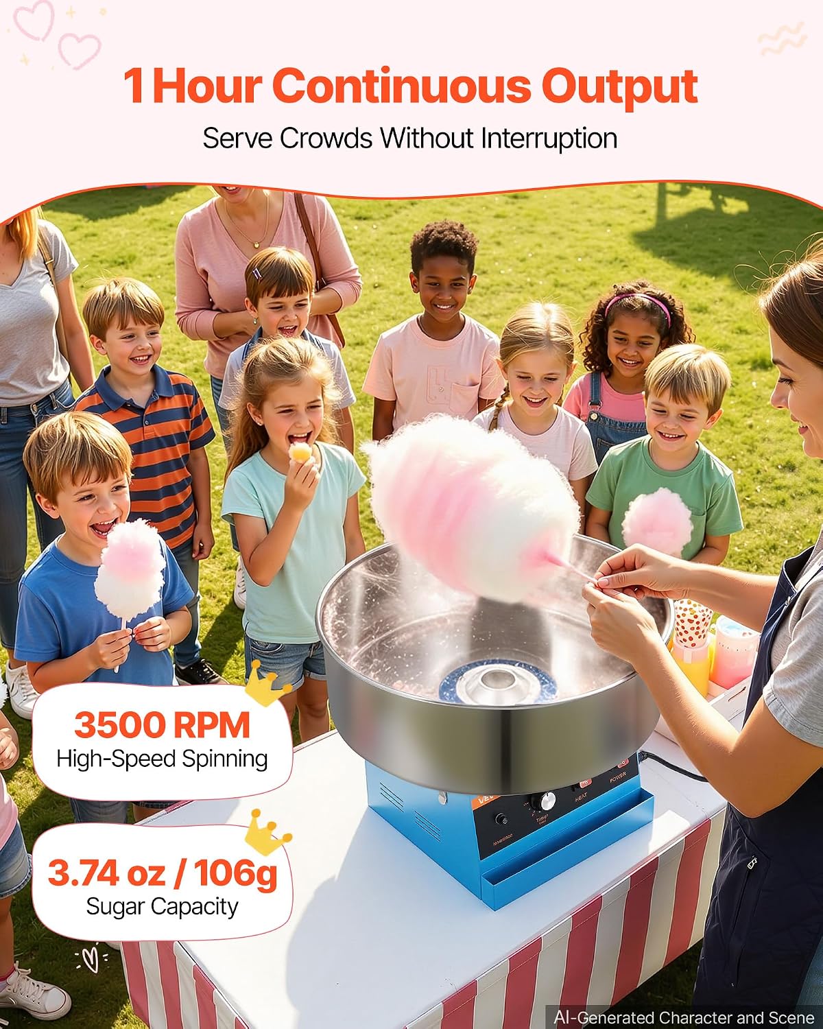 VEVOR Commercial Cotton Candy Machine, 1000W Electric Candy Floss Maker