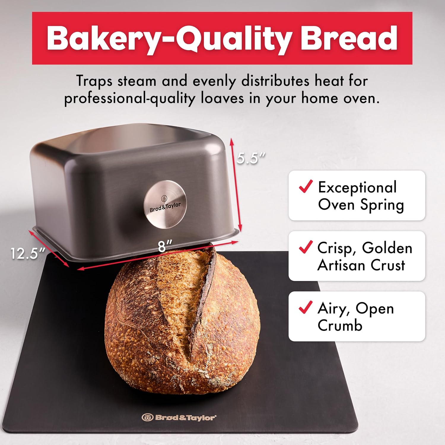 Brod & Taylor Ultralight Baking Shell for Sourdough Bread (Batard) – No Preheating Needed for Crispy Crust and Even Baking