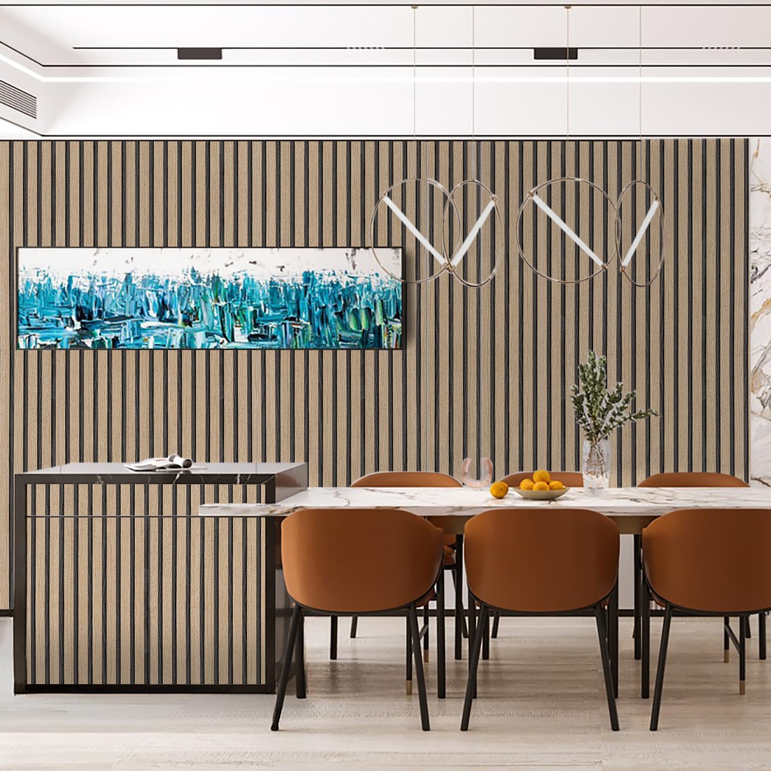 Brown Wood Slat Peel and Stick Wallpaper - 17.5"x100" Textured Faux Wood Self-Adhesive, Waterproof Removable Wall Panel for Bedroom, Kitchen, Office - Easy Install