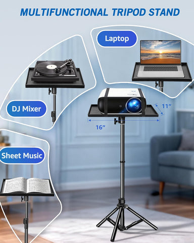 Lusweimi Projector Stand Tripod, 56 Inch Height Adjustable Laptop Stand with 16x11 Inch Tray, Portable Projector Mount, Stable Tall Tablet Floor Stand for Office, Home, Outdoor, Studio and DJ Racks