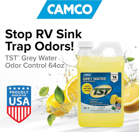 Camco TST RV Grey Water Odor Control - Lemon Scent - 64oz - Made in the USA