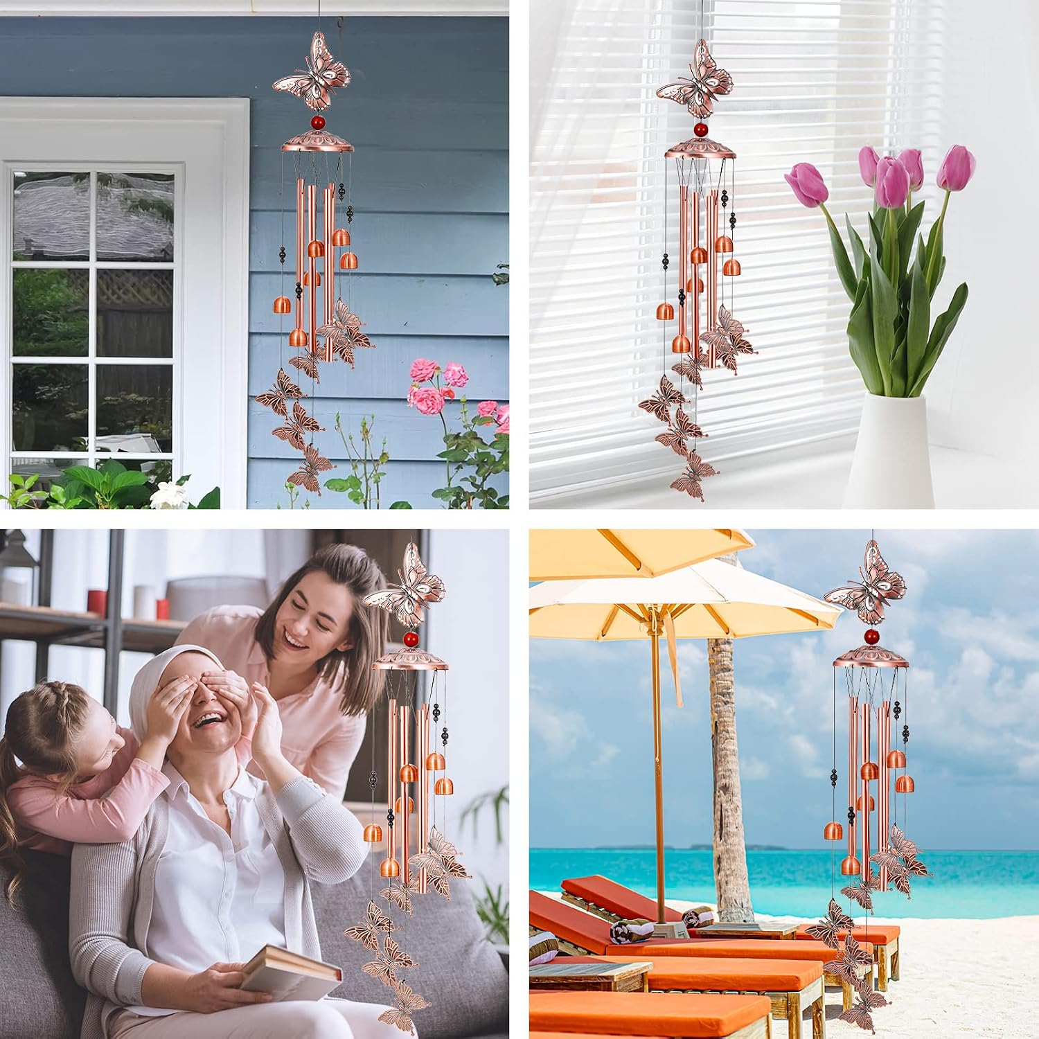 Mothers Day Wind Chimes Gifts for Mom from Daughter, Birthday Gifts for Women Mom Butterfly Wind Chimes for Grandma Wife Sister Garden Outside Outdoor Yard