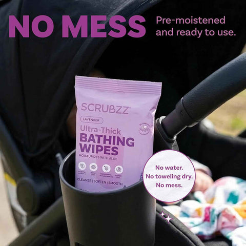 Extra Large Bath Wipes for Adults Bathing No Rinse - 80 Ultra Thick Disposable Body Cleansing Wipes for Men, Women & Elderly - Great for Gym, Camping, Post Surgery - Lavender