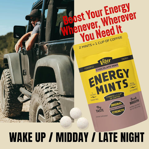 Viter Energy Caffeine Mints 40mg, Sugar Free, Chocolate Mint, 8oz Bulk Bag