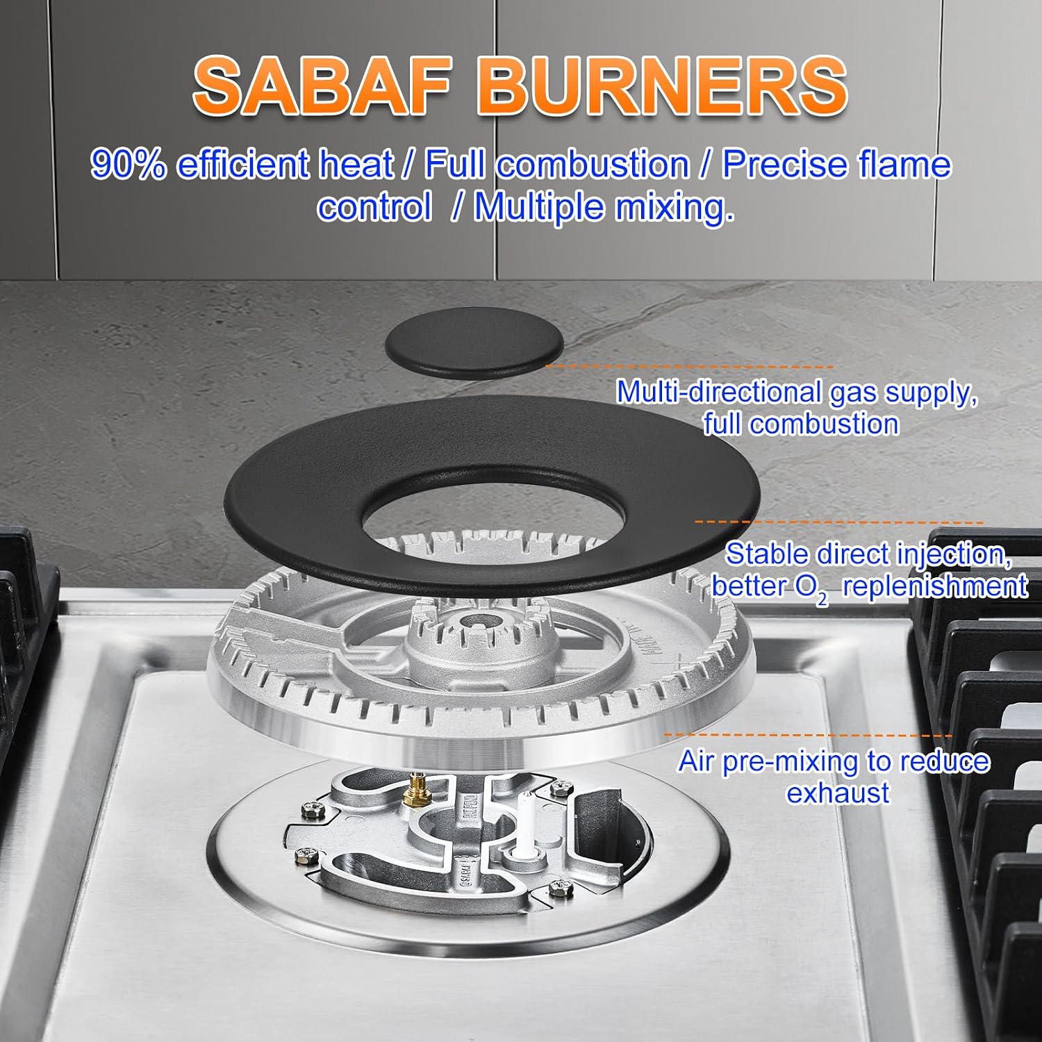 AMZCHEF 36 Inch Gas Cooktop with Griddle, 5 Italy SABAF Sealed Burners
