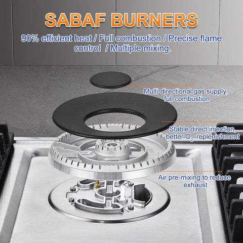 AMZCHEF 36 Inch Gas Cooktop with Griddle, 5 Italy SABAF Sealed Burners