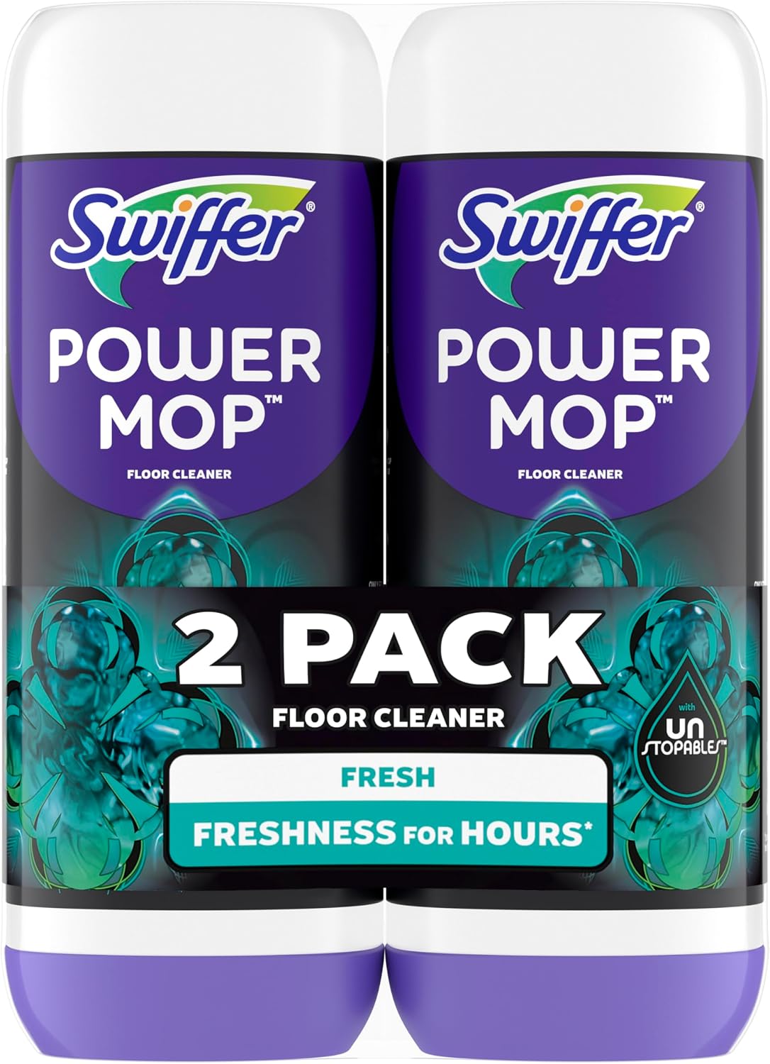 Swiffer PowerMop Floor Cleaning Solution with Unstopables Fresh Scent, PowerMop Refills, Floor Cleaner for Mopping, 25.3 fl oz, 2 Pack
